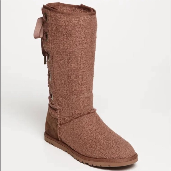 UGG Women's Heirloom Cocoa Brown Lace-Up Textile Tweed Boots 8 - Picture 2 of 16